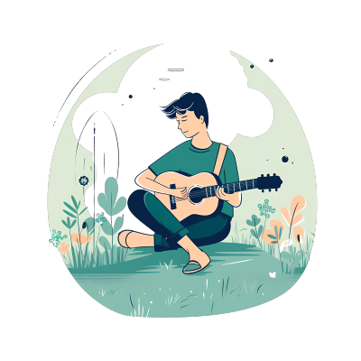 花丛中男孩弹吉他PNG图形素材