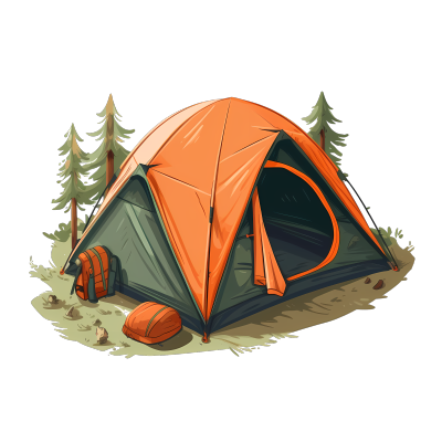 春季森林露营帐篷插画设计