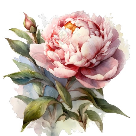 花团锦簇的粉色牡丹花插画