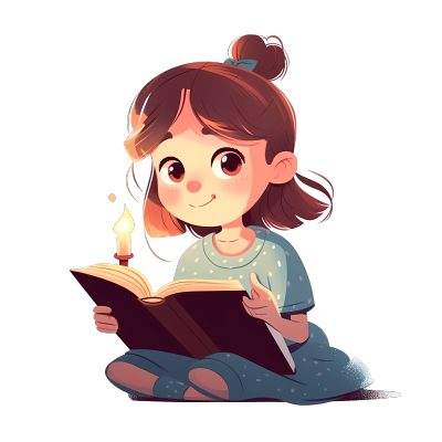 丸子头看书的小女孩图片