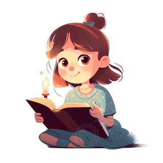丸子头看书的小女孩图片