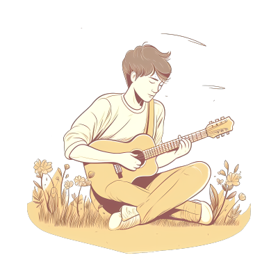20岁男孩弹吉他简约插画PNG图形素材