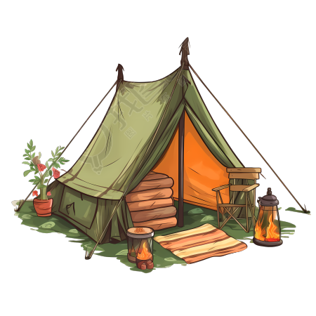 春季户外露营帐篷插画