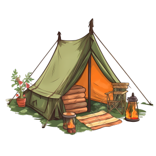 春季户外露营帐篷插画