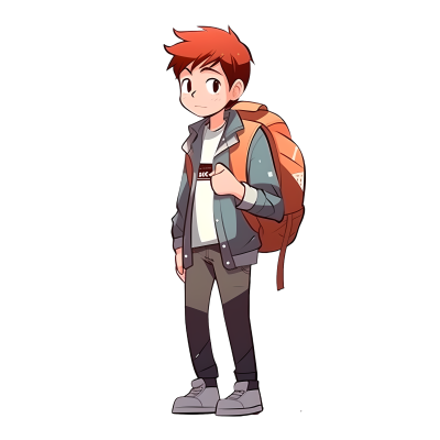 背着超大背包的橙色头发的小男孩图片
