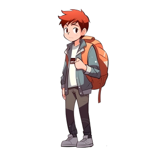 背着超大背包的橙色头发的小男孩图片