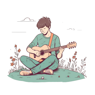 坐草坪上的弹吉他少年PNG图形素材
