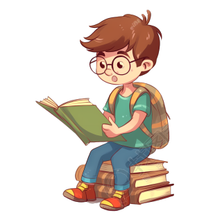 商用插画戴眼镜阅读的男孩PNG图形素材