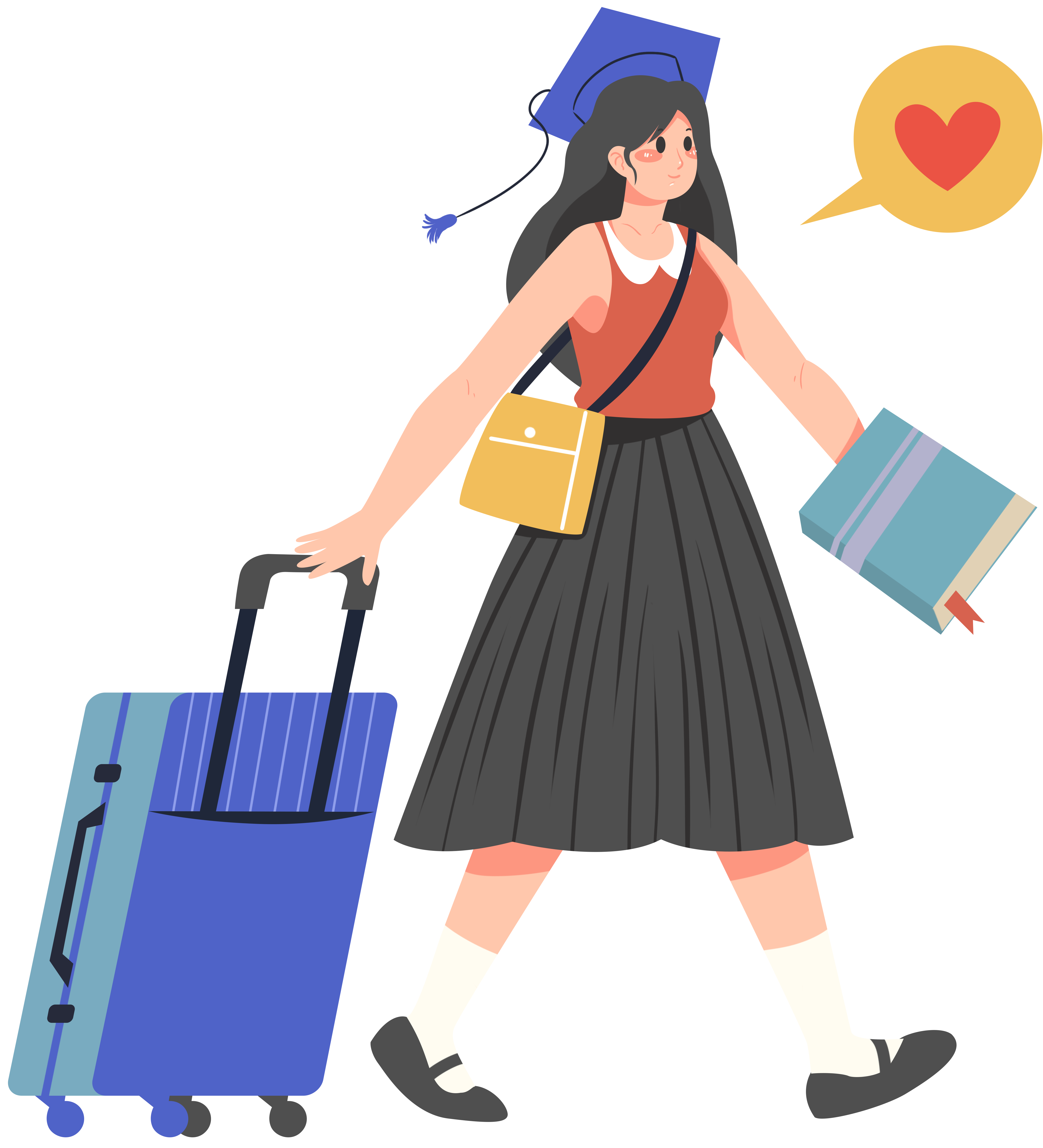 手绘女孩拉行李箱毕业旅行元素