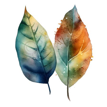 两片水彩叶子PNG图形素材