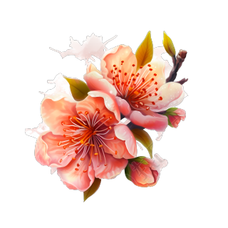 漂亮的桃花花蕊水彩画素材