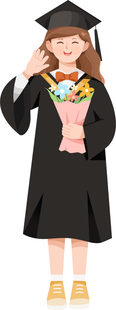 手捧鲜花的毕业女生插画素材