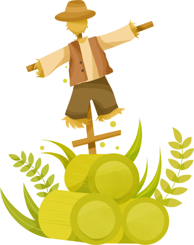 小麦田地里的卡通稻草人插画