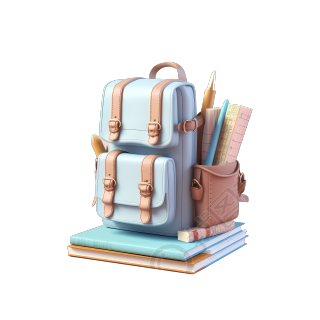 清新淡雅系列3D图形学生背包及书籍