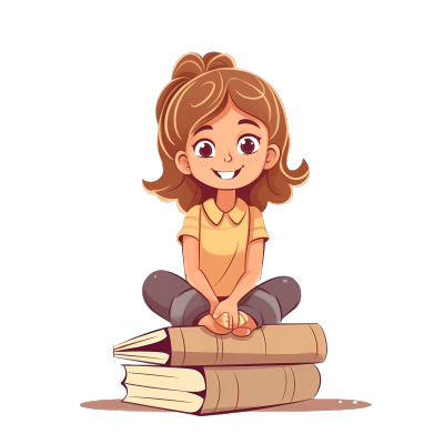 卡通风格女孩坐在书上微笑素材