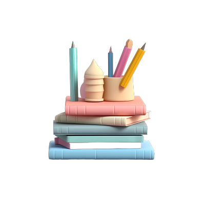 手绘彩色书籍铅笔摆件3D图形素材