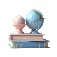 三本书和一个地球的3D图标素材