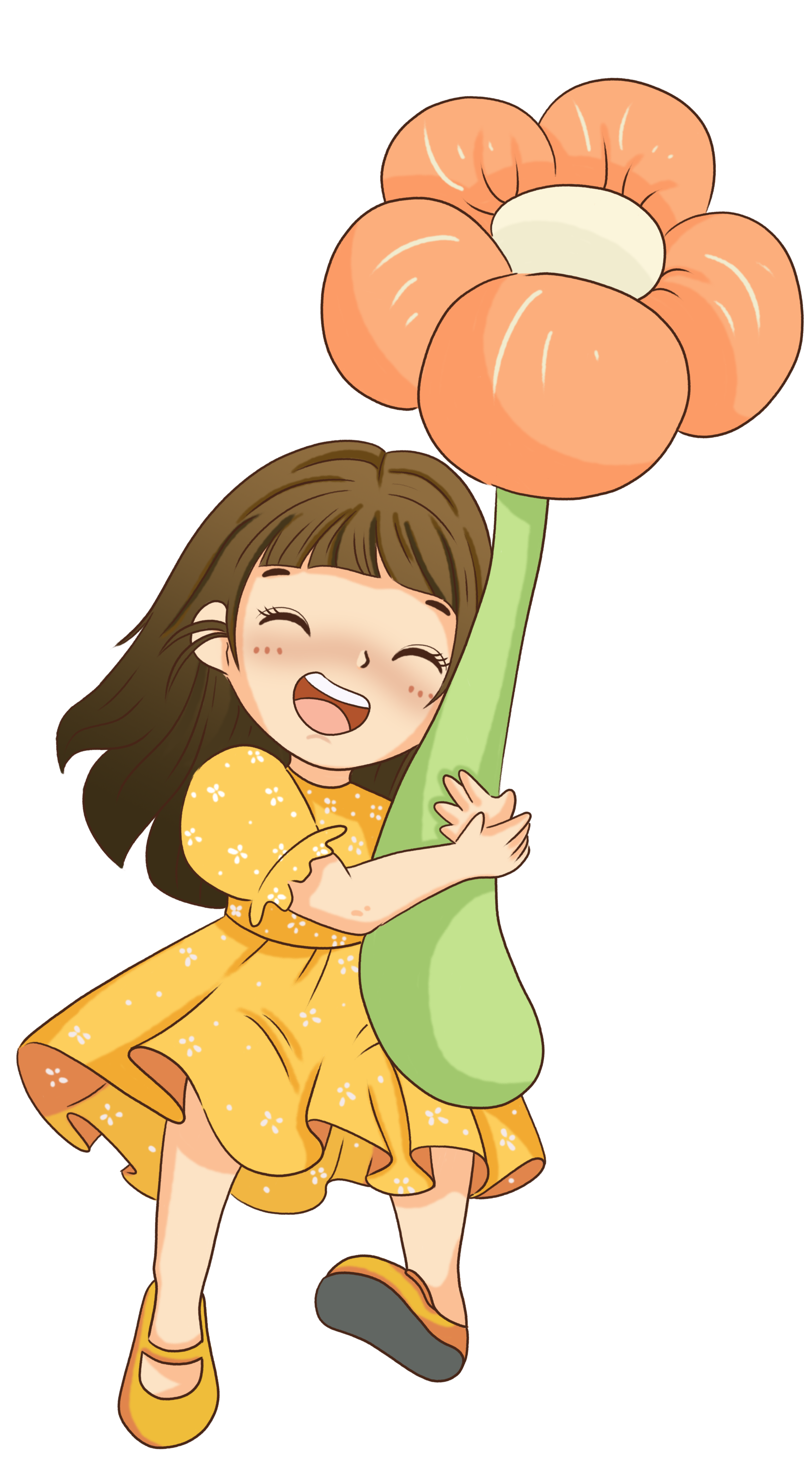 可爱小女孩抱着小花玩具素材