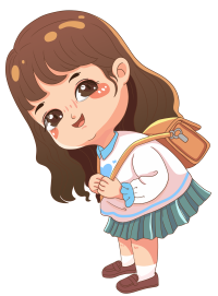 小女孩背着小包包弯腰素材