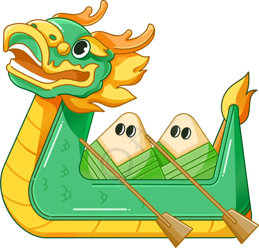 划龙舟的卡通可爱粽子手绘插画