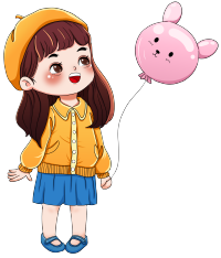 手拿兔子气球的乖巧小女生插画