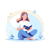 正在安静读书的女孩png插画