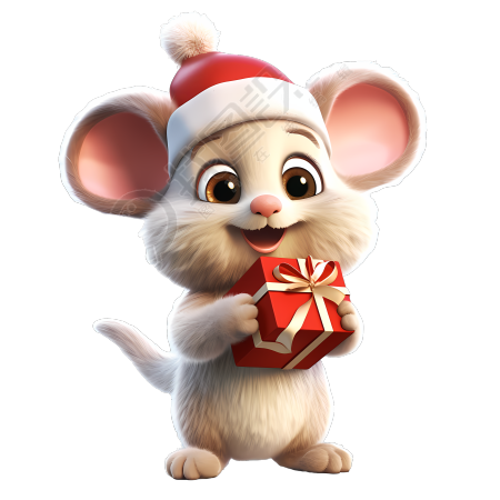 带圣诞帽的小老鼠PNG插画