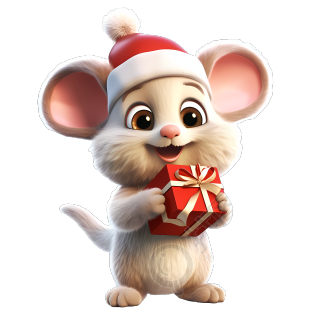 带圣诞帽的小老鼠PNG插画