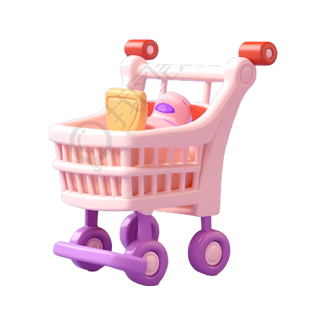 可爱玩具风格购物车插画PNG素材