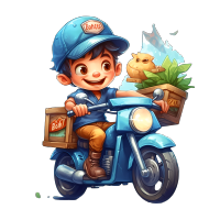 卡通男孩带蓝色帽子送货插画