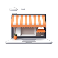 手绘橙白色商店效果图高清插画