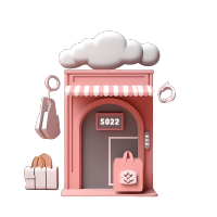卡通立体店铺小图标插画素材