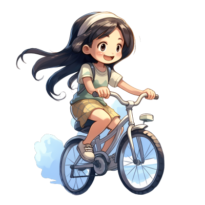 可爱小女孩骑自行车PNG插画