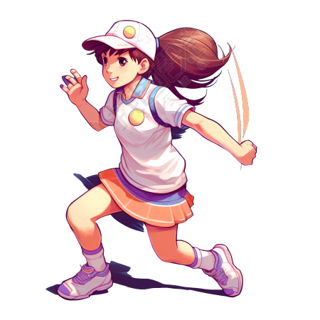 手绘女孩正在打网球插画商用素材