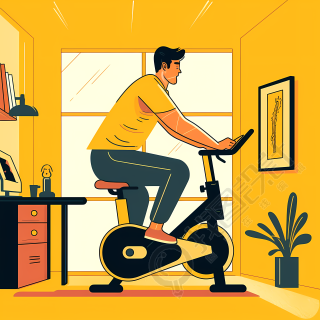 卡通办公室男子骑动感单车插画