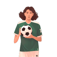 手持足球的女子插画设计