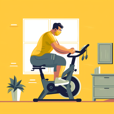 男子骑室内健身单车插画