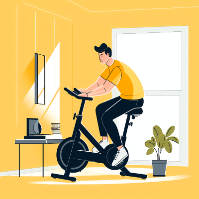 正在骑动感单车健身的男生插画