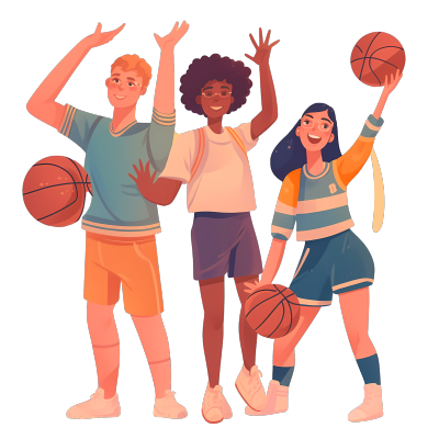 男孩女孩开心打篮球插画素材