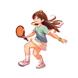 可爱女孩穿运动服打网球插画
