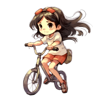 卡通女孩子骑单车插画商用素材