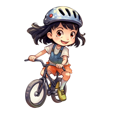 带安全帽骑自行车的女孩插画