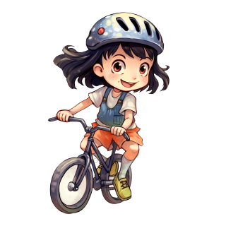 带安全帽骑自行车的女孩插画