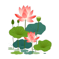 粉色荷花绿色荷叶莲蓬插画素材
