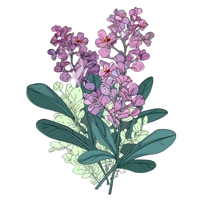 透明背景花粉紫叶绿平面插画设计素材