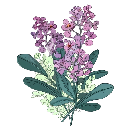 透明背景花粉紫叶绿平面插画设计素材