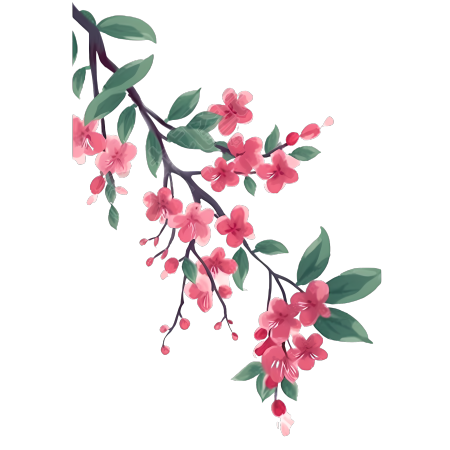 粉色花朵绿叶渐变墨水风格PNG图形素材