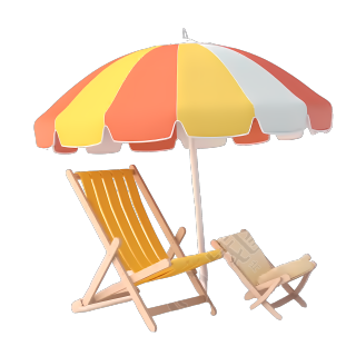 柔和色系阳伞椅子素材