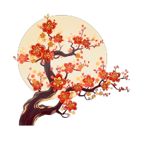 手绘金色描边梅花商用插画png