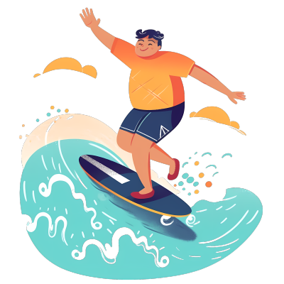 正在冲浪的男生插画素材